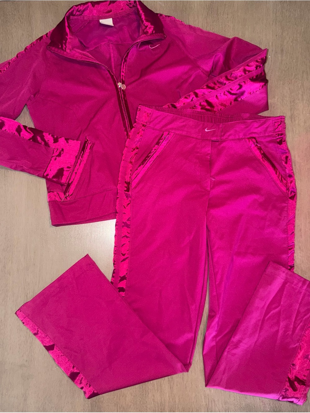 Nike Women's Hot Pink Satin-Trim Track Pants and Jacket Set